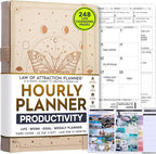 Hourly Planner - Undated Weekly & Monthly Planner, 12-Month Journey to Increase Productivity | Gratitude Journal, Life Organizer & Goal Journal | Include Foldable Vision Board, Habit Tracker & Sticker