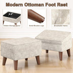 FAGAGA Ottoman Foot Rest, Small Footstool Ottoman with Storage, Modern Foot Stool with Adjustable Lid and Sturdy Wood Legs for Living Room, Bedroom, Couch, Enterway (Beige)