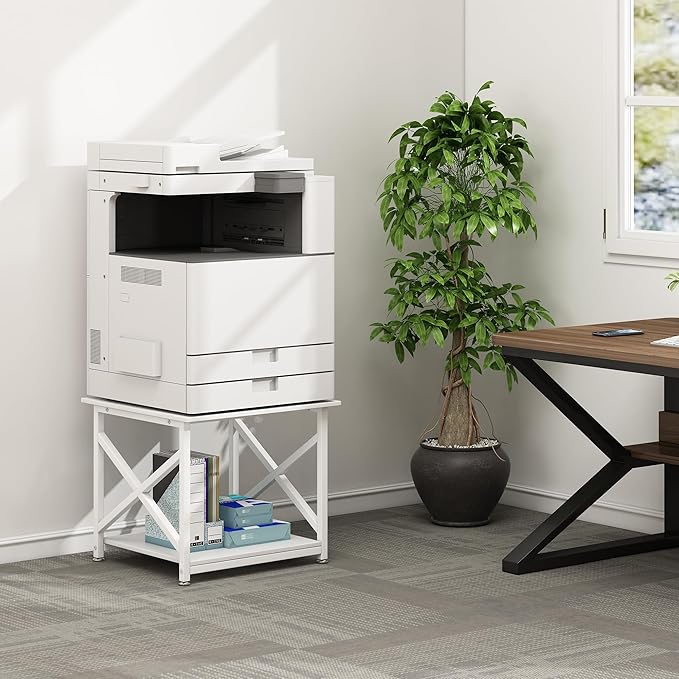 Fannova 23.6 x 23.6 Inches Large Printer Stand, 2 Tier Square Printer Table with Storage Shelf for Home Office, Multi-use Rolling Cart with Wheels for Laser, 3D Printer and Mini Fridge - White
