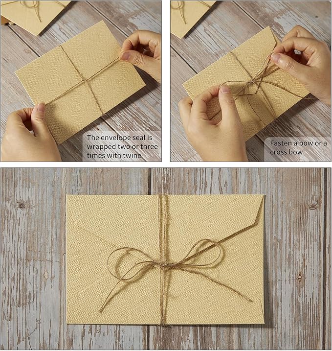 Tuhangcc Stationery Writing Paper and Envelopes Set with Jute Rope 4 X 6 for Writing Letter, (20 Best Paper with 10 Heavyweight envelopes),by Better Gift Office Products (Grey)