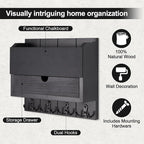 Lucundm Mail and Key Holder Wall Mount with Storage Drawer – Modern Wooden Mail Organizer for Wall Entryway, 7 Key Hooks & Chalkboard Panel – Stylish Home Decor for Apartments, Living Room, Office