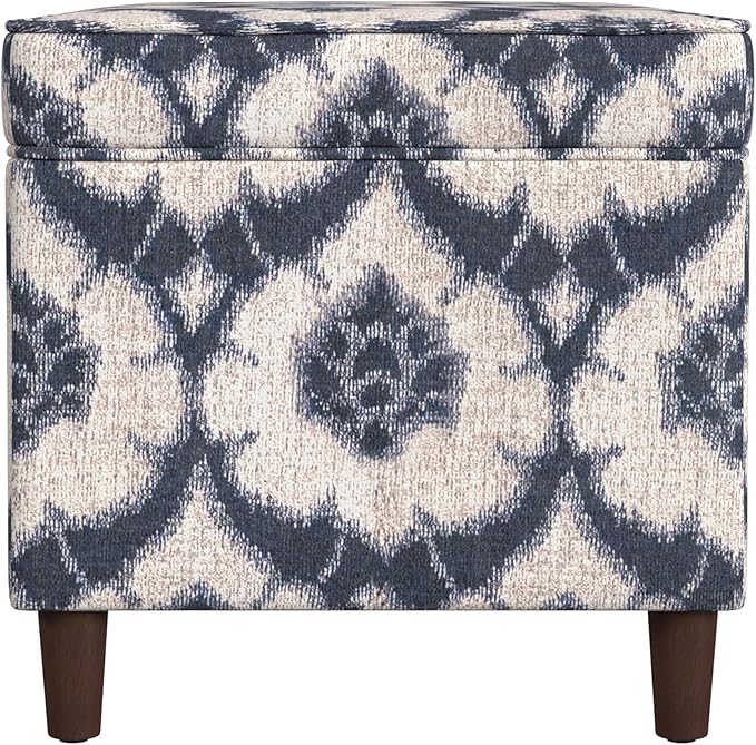 Spatial Order Home Decor | Dinah Collection Modern Storage Ottoman | Ottoman with Storage for Living Room & Bedroom(Blue Medallion Print)