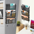 SUPEASY Magnetic File Holder, 6 Pack File Folder Organizer, Wall File Organizer, No Drilling Paper Document Holder & Binder Holder for Home / Office (with Label Panel, 14 * Adhesive Wall Hook)