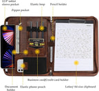 ProCase Portfolio Business Padfolio Folder with Zipper, Conference Meeting Executive File Legal Document Organizer with Pockets Letter Size A4 Writing Pad Notepad Padfolio -Brown