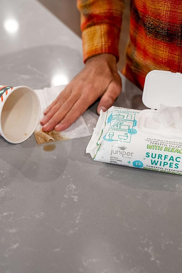 Juniper CLEAN 3 Pack Surface Cleaning Wipes with Bleach, All-Purpose Cleaner for Bathroom, Kitchen, Office, 216 Count Soft Flow, Fresh Scent, Lint Free & Durable