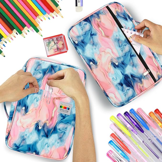YOUSHARES Organizer Color Pencil 300 Slots - Pen Case Organizer with Handy Wrap & Zipper, Multilayer Holder for Prismacolor Colored Pencils & Gel Pen (Quicksand Pink)