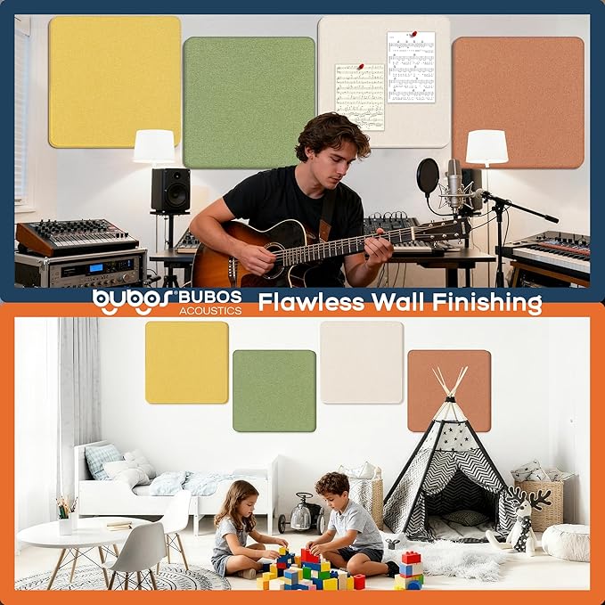 BUBOS 4 PCS Fabric Acoustic Panels 23.6''x23.6'' Decorative Sound Dampening Panels, Sound Absorbing Panels for Studios, Office, Home Theater,Ember
