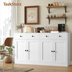 TaskStorz Metal Storage Cabinet with 2 Doors and 1 Drawer, Farmhouse Buffet Cabinet with Storage, 32.3" H Coffee Bar Cabinet with Storage for Kitchen, Dining Room, Hallway, White