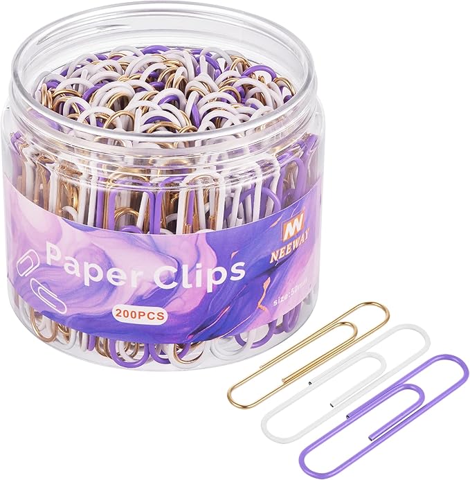 NEEWAY 200pcs Large Purple Paper Clips, 2 Inch Jumbo Paper Clip, Ceative Colored Paperclips for Paperwork Office School and Personal Use