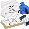 24 Pack Dry Erase Boards, 9"x12" Double Sided Easel Small Whiteboards with Lines for Kids, Students, Education Teacher Classroom, Mini Portable Learning White Boards with 24 Markers, 24 Erasers