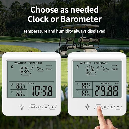 Digital Barometer Ambient Weather Forecast Clock Thermometer and Hygrometer for Golf Cart, Boat, Home, Office Easy to See Time, Temperature, Humidity, & Pressure