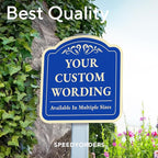 Custom Decorative Outdoor Metal Sign - Personalized Aluminum Driveway Sign, Waterproof, Made in USA - Design 1 Blue Steel 18x18 In