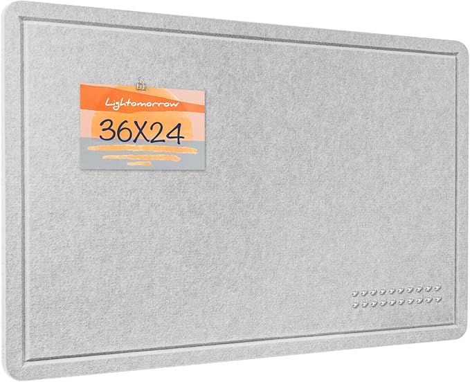 Lightomorrow Bulletin Board, 36 x 24 Inches Felt Pin Board, Cork Alternative for Wall, 3' x 2' Foldable Self-Adhesive Vision Board with 20 Pushpins - Light Gray