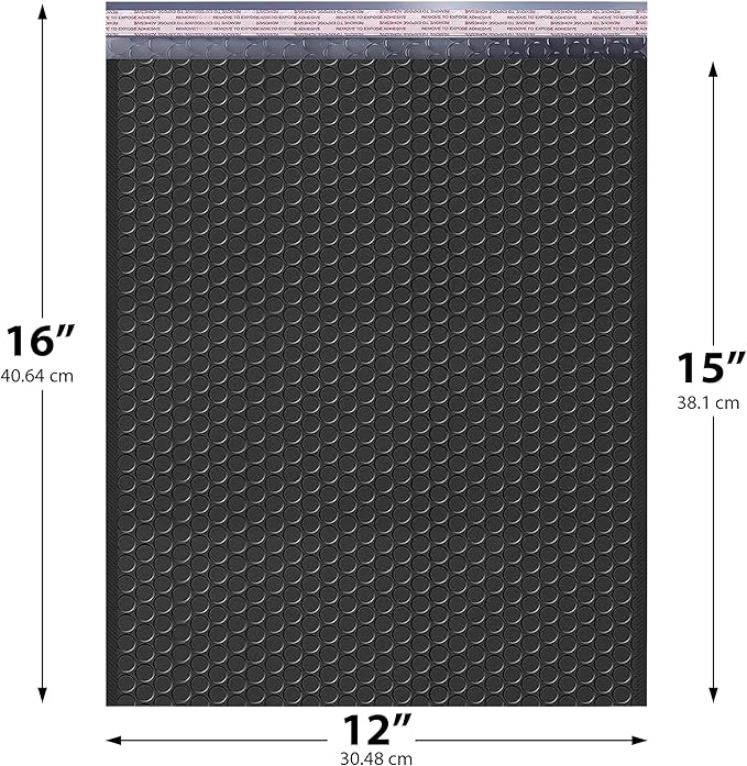Black Large Poly Bubble Mailers 12x15 inch | Self Seal Padded Envelopes Cushioned Bubble Mailer | Usable Size 12x15 | WaterProof | Lightweight mailing Shipping Bags | 100 Pack Bulk