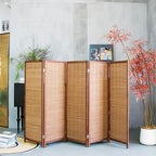 Furnnylane 5 Panel Short Room Divider Screen,Brown Freestanding Partition,Small Bamboo Panel Divider for Room Seperation,3.95 FT Tall