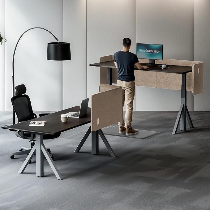 ERGO COLLECT Desk Privacy Panel,2PCS L-Shaped Clamp-On Office Desk Divider,2-in-1 Adjustable Acoustic Desktop Partition Or Under Desk Modesty Screen,for Office,Home,Felt(Dark Camel, 47.2" x 17.7")