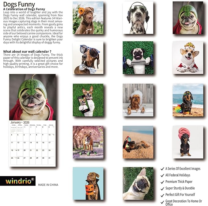 2026 Wall Calendar,Funny Calendar 2026, November 2025 - December 2026, Wall Calendar Funny Animal Memes, 12" x 24" Opened, Full Page 14 Months Thick Paper for Gift Calendar Organizing Planning