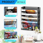GDINDINFAN Wall File Organizer Holder Mesh Hanging Paper Document Holder,Vertical 6 Pocket Tier for Office Home, Black