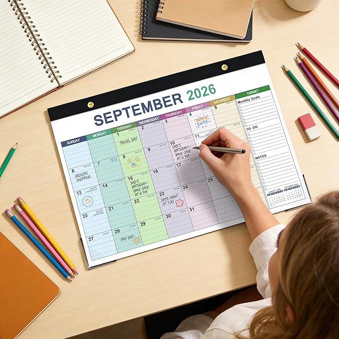 ANYZONE Desk Calendar 2026-2027, 18 Months Calendar from Jan. 2026 to Jun. 2027, 17" x 12" Large Desktop/Wall Monthly Calendar with Corner Protectors, Ample Space ＆ Target for Home, School, Office