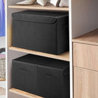 Bagnizer Large 17" 42 Quarts Collapsible Stackable Storage Bins with Lids [3-Pack] Foldable Fabric Linen Storage Boxes Cube, Closet Organizer Baskets with Label (16.7 x 12 x 12, Black)