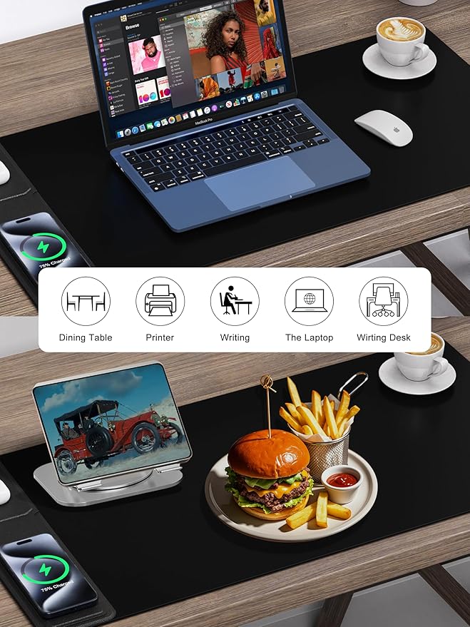 TopMade 4-in-1 Mouse Pad with 15W Wireless Charging, Foldable Phone Holder, 31.5" x 15.75" XXL Large Desk Pad, Gaming Mousepad with Ultra-Smooth Surface, Non-Slip Base, Waterproof Desk Mat, Black