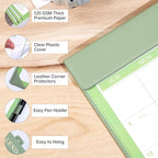 Yoment Desk Calendar 2026-2027, Jan 2026-Dec 2027, Large Desk Calendar with To-Do Lists, 24 Months Leather Desk Pad Wall Calendar with PVC Cover for Work Office School Home Women Men, 17 x 12, Green