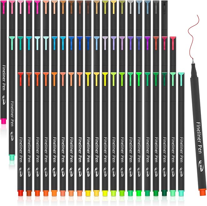 Tebik 65 Pack Planner Colored Pens, 60 Assorted Colors Drawing Pens with 5 Different Stencils, Perfect for Dotted Journal Planner Writing Note Calendar Coloring Office School Supplies