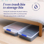 HOMZ 2-Pack Under Bed Storage, Clear Plastic Containers with Lids, 60 Quart, Blue Latch - Stackable Underbed Organizer Bins for Shoes, Bags, Clothes, and Towels