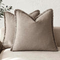 Foindtower Set of 2 Decorative Linen Fringe Throw Pillow Covers Boho Farmhouse Cushion Cover with Tassels Soft Accent Pillowcase for Couch Chair Sofa Bed Living Room Home Decor,24×24 Inch,Brown Tan