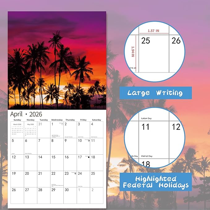 2026 Wall Calendar,Calendar 2026, November 2025 - December 2026, Wall Calendar Tropical Islands, 12" x 24" Opened,Full Page Months Thick & Sturdy Paper for Gift Perfect Calendar Organizing & Planning