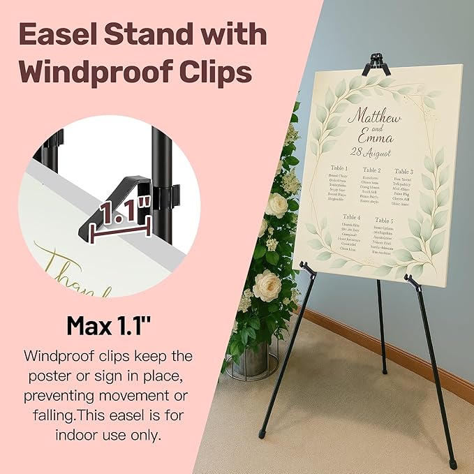 VAIIGO 2Pack Black Easel Stand for Sign & Poster - 63" Adjustable Metal Display Easels for Wedding Welcome Signs, Painting, Canvas, Art & Picture - Portable Folding Tripod with Carry Bag, Holds 5 Lbs