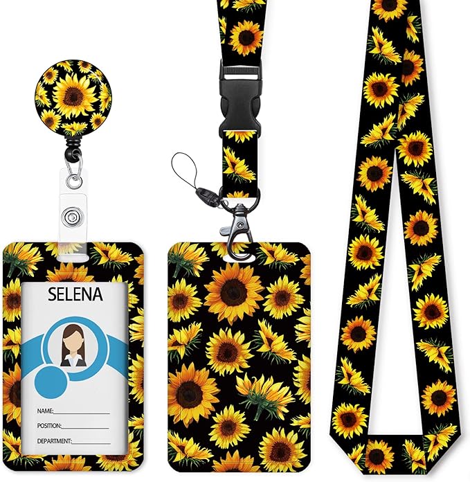 Lanyards for ID Badges Name Tags ID Card Holder,Sunflowers ID Badge Holder with Breakaway Lanyard, Cute Badge Reel Badge Clip Retractable, Women Teacher Nurse Student School Office Gifts, Sunflowers