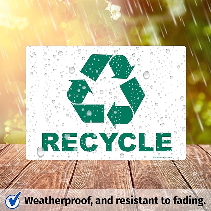 Brimar - 10 x 7" - Recycle Sign - 3.5 Mil InfiniStick™ Vinyl Label - Clear Message - Easy Installation