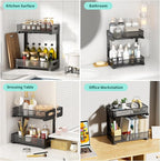 Beleeb Under Sink Organizer, 2-Pack of 2-Tier Metal Slide Out Pull Out Cabinet Organizer Shelf, Height Adjustable Organization and Storage Series, Bathroom/Desktop/Cabinet/Kitchen Organization, Black