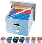 PRANDOM File Organizer Box - Set of 1 Collapsible Decorative Linen Filing Storage Hanging File Folders with Lids Office Cabinet Letter/Legal Blue (17x14x11.2 inch)