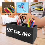 QZQE Boss Gifts Pen Pencil Holder Organizer for Desk, Bosses Leader Appreciation Gifts, Best Boss Ever Wooden Box Signs Decorations for Home Workplace Office Desk Tabletop