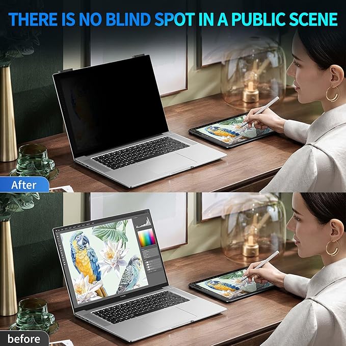 GUDTEKE Laptop Privacy Screen 14 inch, 9H Hanging Privacy Screen for Laptop for 16:9, Acrylic HD Eye Protection Anti Glare Blue Light Laptop Screen Privacy Filter