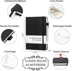 feela 18 Pack Journal Notebook for Work, Business Notebook Bulk Hardcover Lined Writing Journal with Pen Holder for Men Women Note Taking, with 18 Black Pens, 120 GSM, 5.1”x8.3”, A5, Black