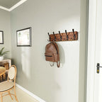 SKOLOO Rustic Wall Mounted Coat Rack: 16" Hole to Hole, Pine Real Wood Plank Wall Coat Rack with 5 Triple Hooks, Farmhouse Coat Hanger Wall Mount for Hanging Backpack Jacket Coat Hat