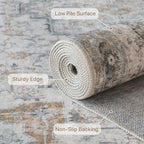GENIMO 6FT Round Area Rugs for Living Room, Circle Rugs Machine Washable Low Pile, Chenille Non Slip Vintage Rug for Bedroom, Dining Room, Home Office, Light Taupe Brown