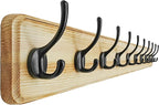 Dseap Coat Rack Wall: 38-1/4" Long, Patented, Heavy-Duty, 10-Double-Hooks Wooden Wall Mounted Coat Rack Coat Hanger Hook Rail for Winter Coats Hat Jacket Clothing, Light Brown