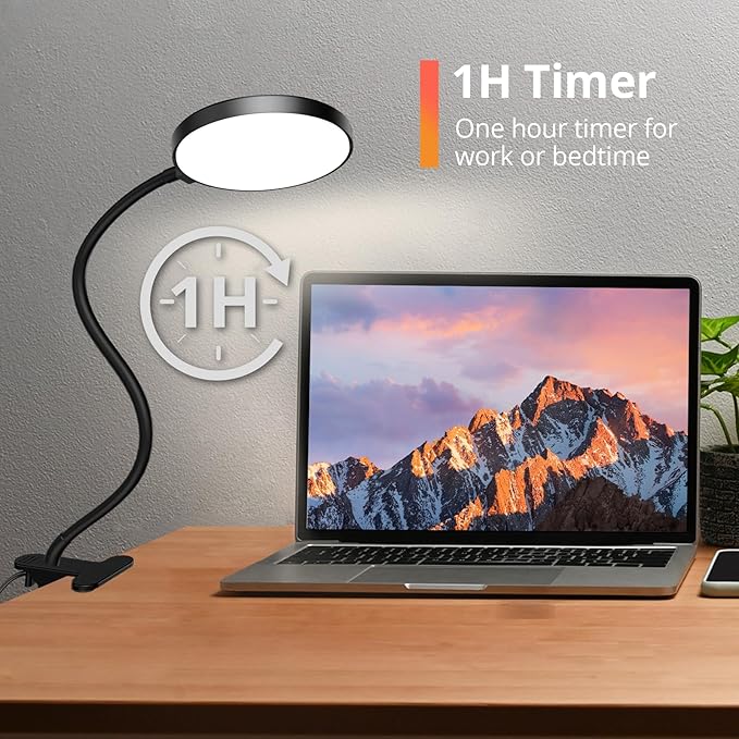 iFalarila Reading Light with Remote, LED Desk Lamp Clip on [1H Timer & Nightlight] RA>95 Dimmable Flexible Gooseneck, Reading Lamp with Clamp for Table - 3.5'' (Adapter Included)