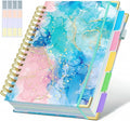 Hardcover Spiral Notebook journal with Removable Dividers Tabs, 300 Pages 5 Subject Notebook College Ruled, 100GMS Notebooks for Work School Note taking,Lined Journal for Women,Pink Blue Marble