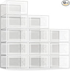 SEE SPRING X-Large Shoe Storage Box Fit Size 11, Clear Plastic Stackable Shoe Organizer for Closet, Space Saving Foldable Shoe Rack Sneaker Container Bin Holder, 12 Pack Clear