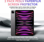 Peslv 2 Pack Like Paper Screen Protector for iPad Pro 12.9 inch (2022/2021/2020/2018), Matte Anti Glare PET Film/Blue Light Filter Eye Protection Cover/Drawing & Writing Feel Like on Paper