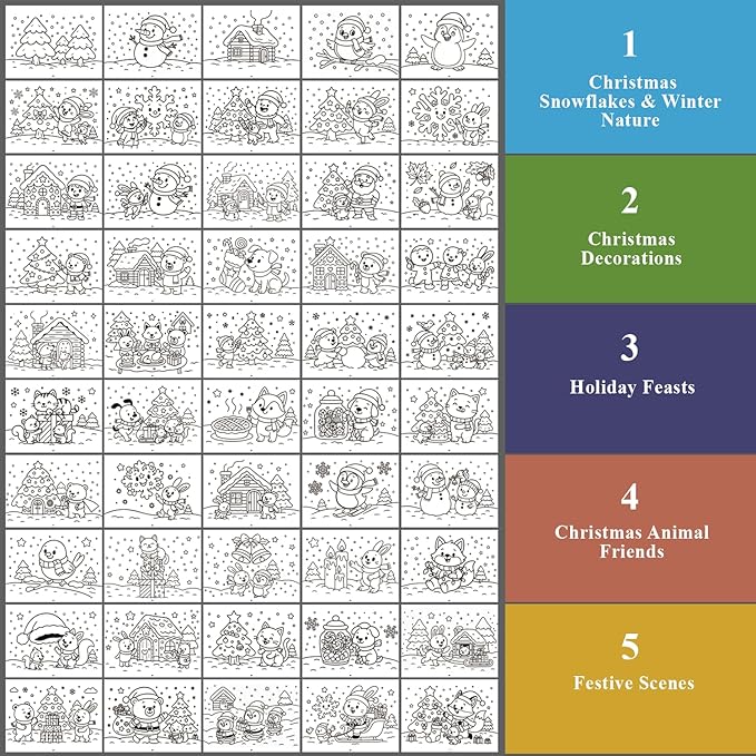Fuxi Christmas Coloring Books for Kids Ages 8-12, 60 Sheets (73lb/120gsm) Blank Sketchbook + 50 Designs Blank Coloring Book, Coloring Supplies & Art Supplies for Kids.