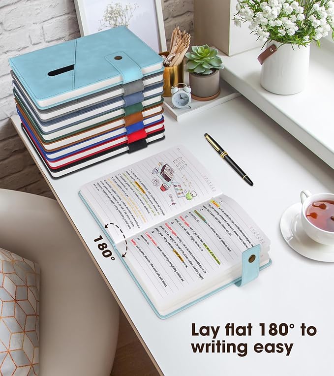 vfaejll A5 Lined Leather Journal Notebook for Men Women,5.9" X 8.4" Hardcover Journal with Pen,200 Pages 100 Gsm Thick Ruled Paper Daily Diary for School,Travel,Business,Work,Home Writing