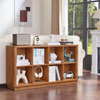 Joaxswe 8 Cube Storage Book Shelf, 52" Long Horizontal Bookshelf with Curved Edge, Floor Standing Wooden Cubby Bookcase with Base, Low Modern Console Book Case, TV Stand for Living Room, Brown