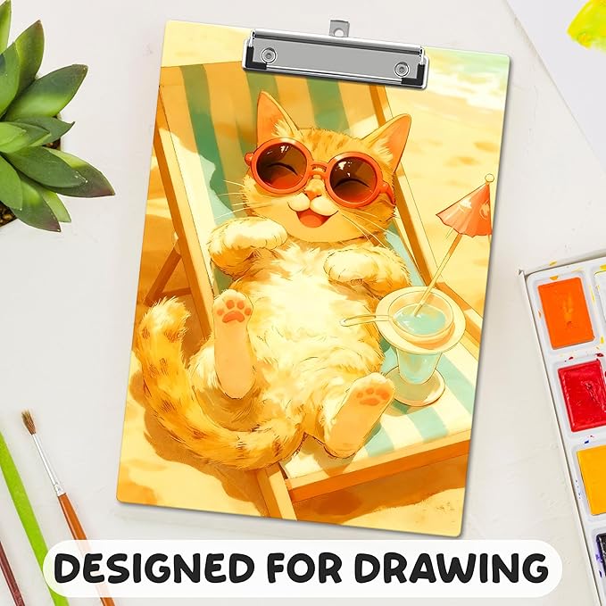 APIILVPQ Cat Clipboard, Cute Clipboards with Low Profile Clip for Office School Use, Cats Lover Gifts Wooden Clip Boards for Nurses Teachers Students - C02