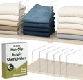 KLOZIT 6- Pack Clear Acrylic Shelf Dividers-Non-Slip Closet Organizers for Sweaters, Bags, Towels- Shelf Separators for Bedroom, Kitchen, Office